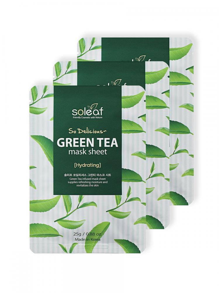 Тканевая маска для лица с зеленым чаем, 25 мл, Soleaf