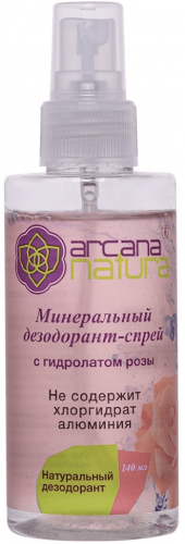 Минеральный дезодорант-спрей с гидролатом розы, Arcana Natura, 140 мл