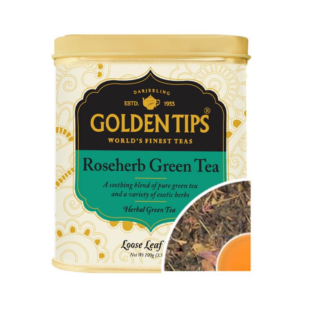 Golden Tips RoseHerb Green Tea Tin Can/ Зеленый чай "Розовый с травами" в банке 100г.