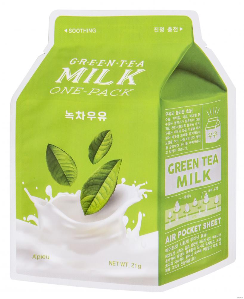 Тканевая маска для лица успокаивающая A'PIEU Green Tea Milk One-Pack (Soothing) 21г